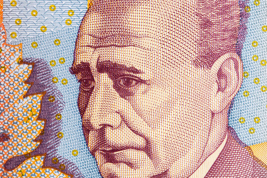 Lucian Blaga a closeup portrait from old Romanian money