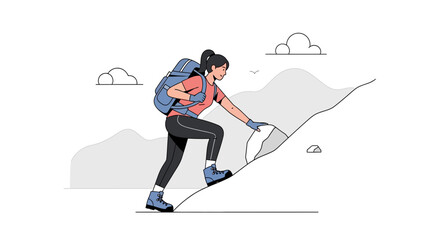 Fototapeta premium A Person Achieving The Peak, Mountain Climbing, Success, Adventure, And Persistence