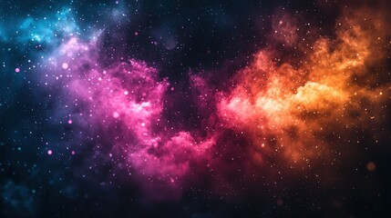 Colorful nebula with stars, blue, pink, orange cosmic cloudscape