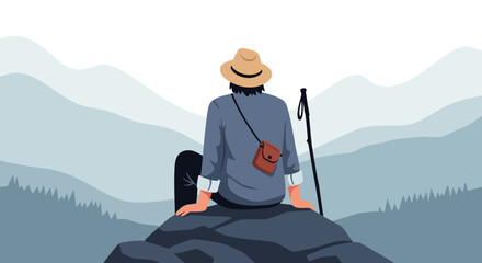 A Person Contemplating The Serene Beauty Of Mountains While Hiking In Natural Landscapes