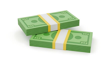 Two stacks of us dollar bills tied with paper bands