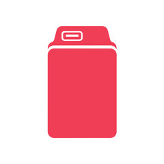 Red rectangular object with rounded corners and white accent rectangle