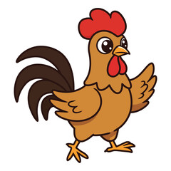 Cute cartoon rooster farm animal mascot vector illustration isolated