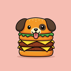 Cute Dog Burger Mascot Cartoon Icon