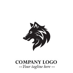 Fierce Head of Wolf Logo Symbol in Black on White Background with Bold Minimalist Modern Design