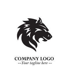 Fierce Head of Wolf Logo Symbol in Black on White Background with Bold Minimalist Modern Design