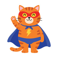 Cute Superhero Cat Waving Hand Vector Illustration