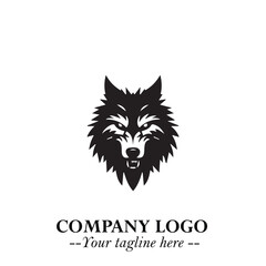 Fierce Head of Wolf Logo Symbol in Black on White Background with Bold Minimalist Modern Design