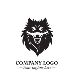 Fierce Head of Wolf Logo Symbol in Black on White Background with Bold Minimalist Modern Design