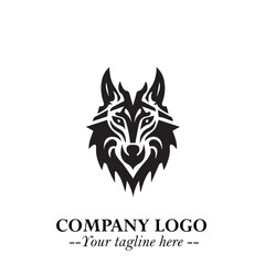 Fierce Head of Wolf Logo Symbol in Black on White Background with Bold Minimalist Modern Design