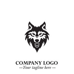 Fierce Head of Wolf Logo Symbol in Black on White Background with Bold Minimalist Modern Design