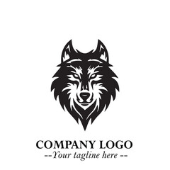 Fierce Head of Wolf Logo Symbol in Black on White Background with Bold Minimalist Modern Design