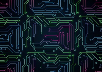 Luminous circuit paths creating a technical abstract with connections