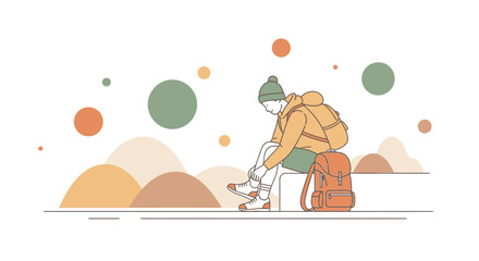 A Person Preparing For A Journey With Backpack In Minimalist Style Illustration