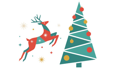 Christmas Illustration Vector collection featuring festive reindeer, trees, ornaments, and holiday scenes. Perfect for seasonal cards, posters, winter decorations, and cozy holiday design projects.
