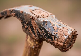 Well-Used Sledgehammer Covered in Mud, Shows the Results of Hard Work