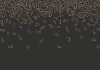Medicine capsules falling from above illustration on a dark background