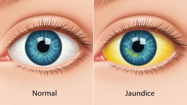 Illustration comparing a normal eye and an eye affected by jaundice disease