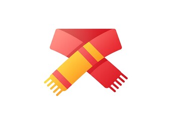 Red and yellow knitted scarf icon. Winter fashion accessory flat design vector illustration for cold weather
