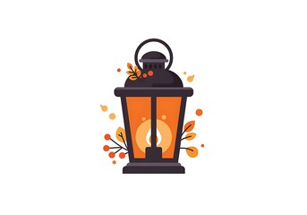 Autumn Lantern with Warm Glow and Fall Leaves. Decorative Seasonal Light Illustration for Fall and Thanksgiving Themes.