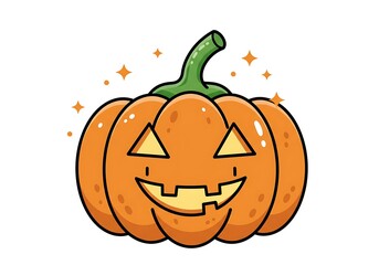 Smiling Jack-o'-Lantern Pumpkin Illustration with Sparkles for Halloween