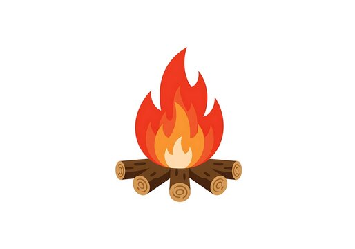 Stylized campfire illustration with burning logs and vibrant flames