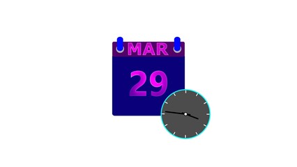 Glowing Calendar icon. March 29 icon illustration isolated vector sign symbol. Date and time, day, month.