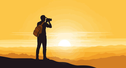 A Photographer Captures A Stunning Sunset Landscape From A Mountain Peak Silhouette