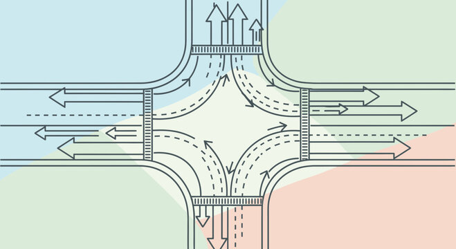 Abstract Illustration of Intersection Design And Vehicular Traffic Flow Dynamics