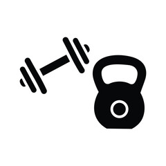 Modern icon of dumbbell and kettlebell for fitness and gym use minimalist design simple graphic element