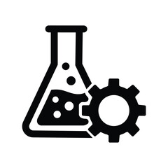 Chemical flask and gear icon symbolizing science technology innovation and industrial process