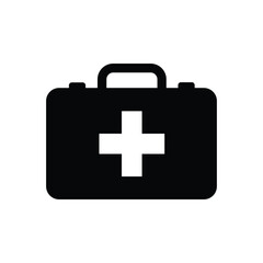 Fototapeta premium Simple black first aid kit icon with white cross symbol for medical emergency healthcare and safety