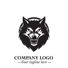 Fierce Head of Wolf Logo Symbol in Black on White Background with Bold Minimalist Modern Design