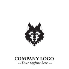 Fierce Head of Wolf Logo Symbol in Black on White Background with Bold Minimalist Modern Design