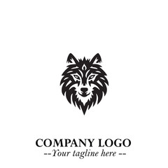 Fierce Head of Wolf Logo Symbol in Black on White Background with Bold Minimalist Modern Design