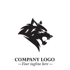 Fierce Head of Wolf Logo Symbol in Black on White Background with Bold Minimalist Modern Design