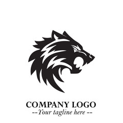 Fierce Head of Wolf Logo Symbol in Black on White Background with Bold Minimalist Modern Design