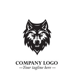 Fierce Head of Wolf Logo Symbol in Black on White Background with Bold Minimalist Modern Design