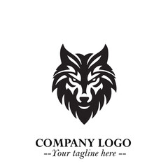 Fierce Head of Wolf Logo Symbol in Black on White Background with Bold Minimalist Modern Design