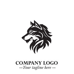 Fierce Head of Wolf Logo Symbol in Black on White Background with Bold Minimalist Modern Design