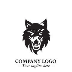 Fierce Head of Wolf Logo Symbol in Black on White Background with Bold Minimalist Modern Design