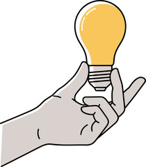Hand holding a glowing light bulb, symbolizing an idea, innovation, or inspiration concept of creativity and solution