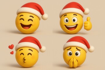 Christmas emoji faces with Santa hats.