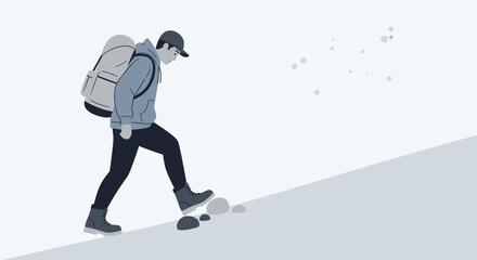 Adventurer Ascending A Slope Against A Blank Backdrop Depicting Pursuit Of An Ascent