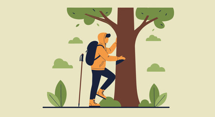 Adventurer Ascending A Tree Embarking On An Expedition Into The Wilderness Adventure