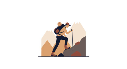 Adventurer Ascending Mountain Peaks: A Journey of Exploration and Endurance, Seeking New Heights