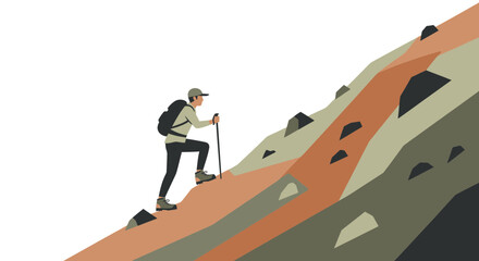 Adventurer Ascends Challenging Terrain in Pursuit of Mountain Peak with a Backpack