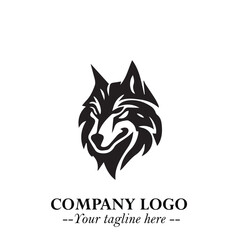 Fierce Head of Wolf Logo Symbol in Black on White Background with Bold Minimalist Modern Design