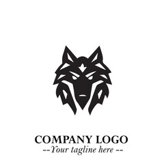 Fierce Head of Wolf Logo Symbol in Black on White Background with Bold Minimalist Modern Design