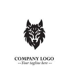 Fototapeta premium Fierce Head of Wolf Logo Symbol in Black on White Background with Bold Minimalist Modern Design